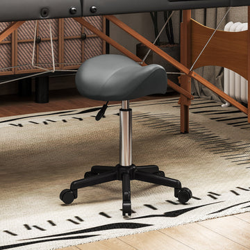 Saddle Stool, Adjustable Rolling Stool, Grey