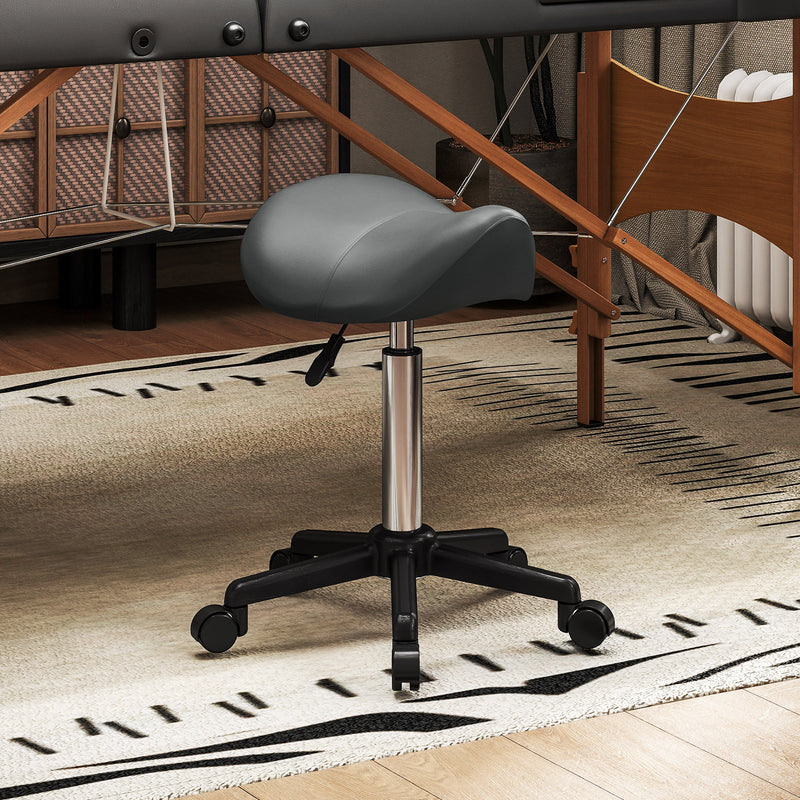 Saddle Stool, Adjustable Rolling Stool, Grey