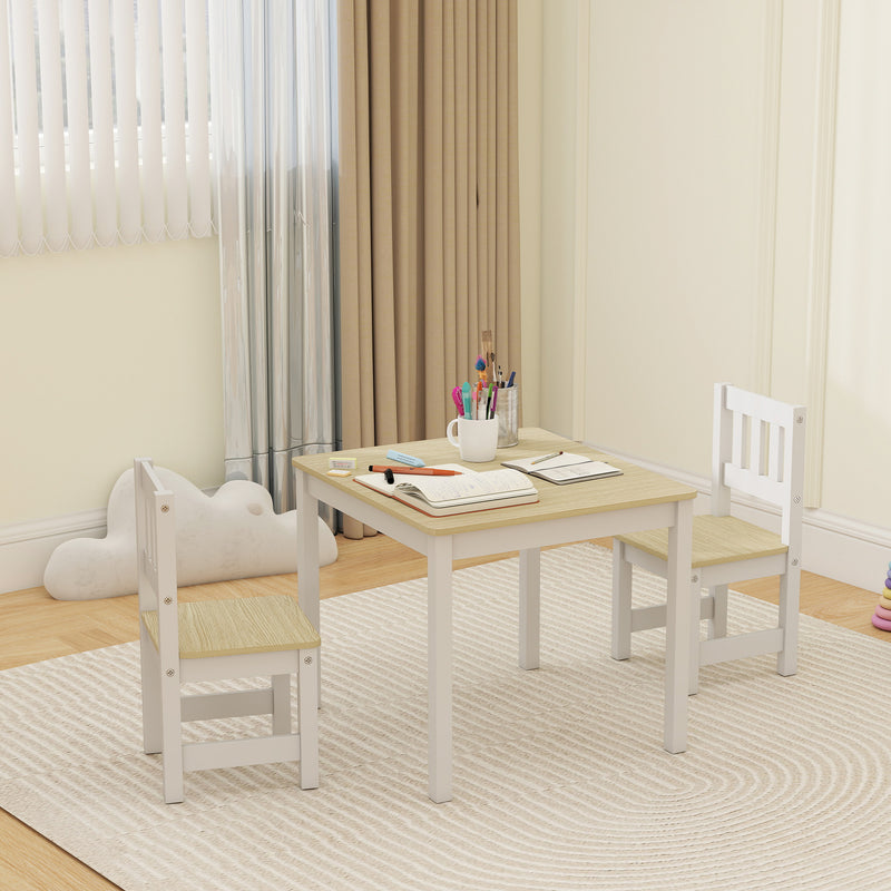 Qaba Kids Table and Chairs Set, Toddler Table and 2 Chair Set for Activity, Art, Craft, Reading, Learning, Natural