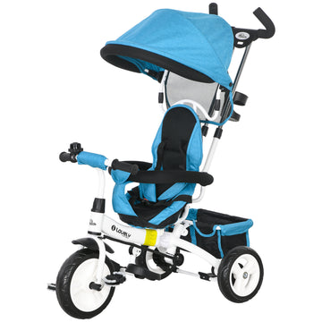 Qaba 6 in 1 Toddler Tricycle Stroller with Basket, Canopy, 5-point Safety Harness, for 12-60 Months, Grey