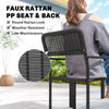 Outdoor Dining Set for 4, Faux Wood Metal Patio Table and Stackable Chairs with Plastic Rattan Effect Seat, Black
