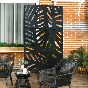 Freestanding Outdoor Privacy Screen, Decorative Metal Outdoor Divider with Stand for Garden, Backyard, Deck, Pool, Black