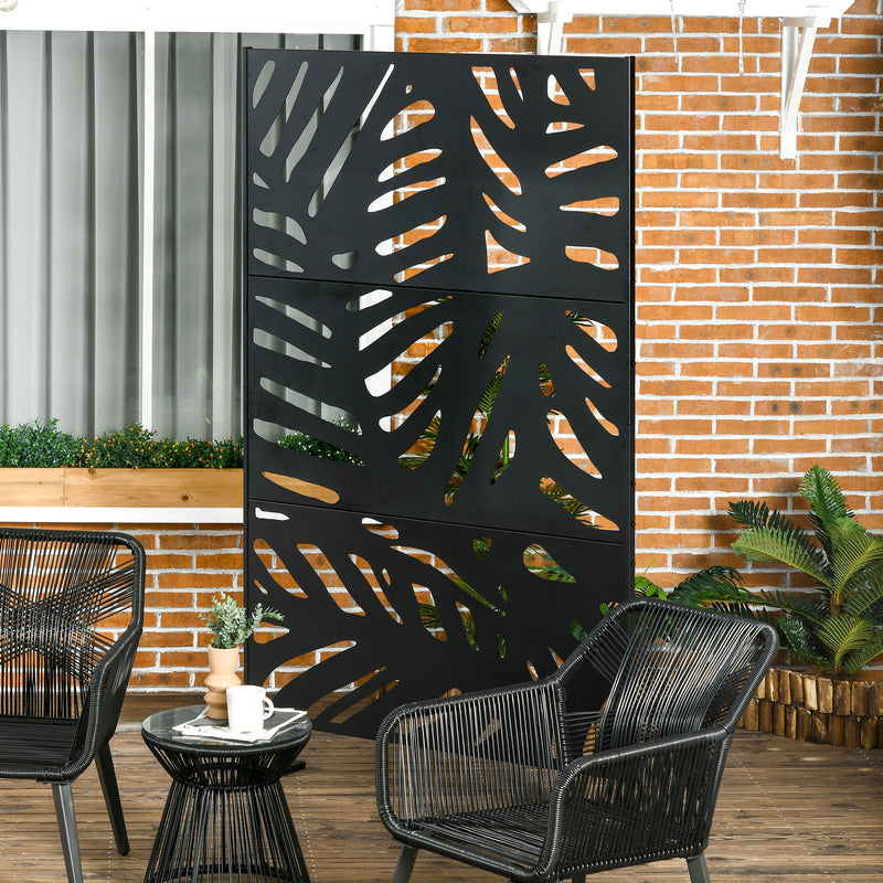 Freestanding Outdoor Privacy Screen, Decorative Metal Outdoor Divider with Stand for Garden, Backyard, Deck, Pool, Black