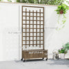 Wooden Planter with Trellis, Raised Garden Bed with Wheels, Drainage Holes for Climbing Plants, Flowers, Brown