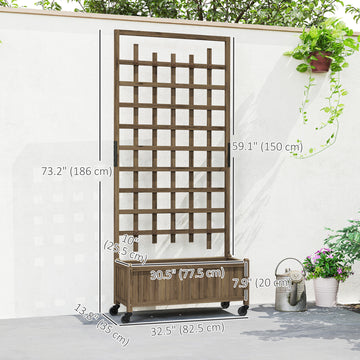 Wooden Planter with Trellis, Raised Garden Bed with Wheels, Drainage Holes for Climbing Plants, Flowers, Nature Wood