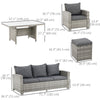 6 Pcs Patio Furniture Set, Rattan Outdoor Furniture Set with 3 Seater Sofa, Armchairs, Footstools and Table, Dark Grey