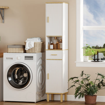 Tall Bathroom Storage Cabinet, Freestanding Bathroom Cabinet with Drawer, Adjustable Shelves, Open Compartment, White