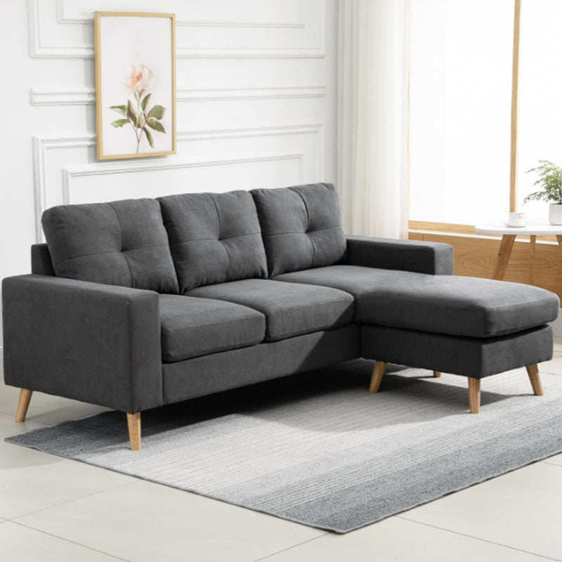 Sectional Sofa Couch, L Shaped Couch with Reversible Chaise, Wooden Legs for Living Room, Bedroom, Dark Grey