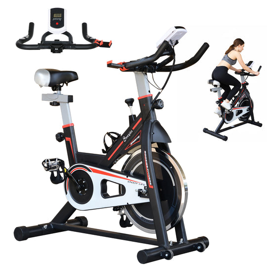 Upright Stationary Exercise Bike, Cardio Workout Training Bicycle w/ Adjustable Resistance LCD Monitor, Black