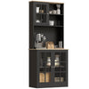 Kitchen Buffet with Hutch, Storage Pantry with 3 Cabinets, 2 Open Shelves and Large Countertop