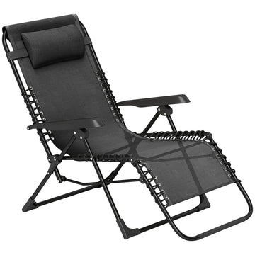 Folding Zero Gravity Chair, 5-Position Adjustable Outdoor Lounge Chair Recliner with Headrest, Black