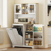 Kitchen Pantry Cabinet with Charging Station, 7 Gallon Trash Can Cabinet, Adjustable Shelves and Acrylic Doors, White