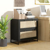 2-Drawer Filing Cabinet with Lock, Rattan File Cabinet with Adjustable Hanging Bar, Black