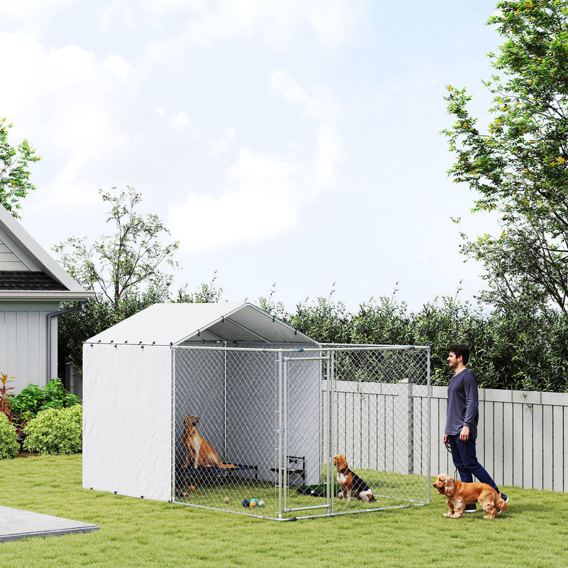 Galvanized Steel Dog Kennel Outdoor with Waterproof & UV-Resistant Cover for Large Dogs, 13.1' x 7.5' x 7.5'