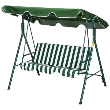 3-Seater Outdoor Porch Swing with Adjustable Canopy, Patio Swing Chair for Garden, Poolside, Backyard, Green and White