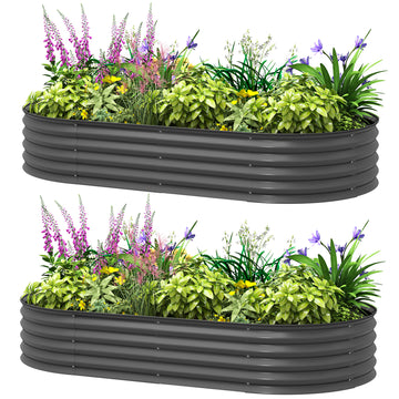 6' x 3' x 1' Large Outdoor Planter Box, Galvanized Raised Garden Bed with Metal Plant Stake, Silver, Dark Grey