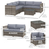 4 Pieces Rattan Wicker Outdoor Conversation Furniture Set w/ Corner Sofa Loveseats Coffee Table Cushions
