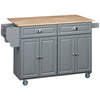 Kitchen Island with Storage, Rolling Kitchen Island with Drop Leaf, Rubber Wood Top and Adjustable Shelves, Grey
