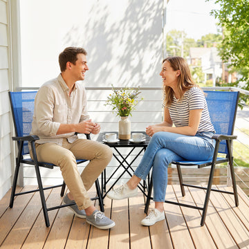 Folding Patio Chairs Set of 2, High Back Outdoor Dining Chairs with Breathable Mesh Seat for Lawn, Deck, Blue
