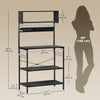 Baker's Rack with Charing Station, Microwave Shelf with Power Outlet, USB Charger and 5 Hooks, Black
