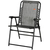 Outdoor Folding Chair, Bungee Sling Foldable Patio Dining Chair with Armrests, Folding Lawn Chair for Camping, Garden, Pool, Beach, Backyard, Grey