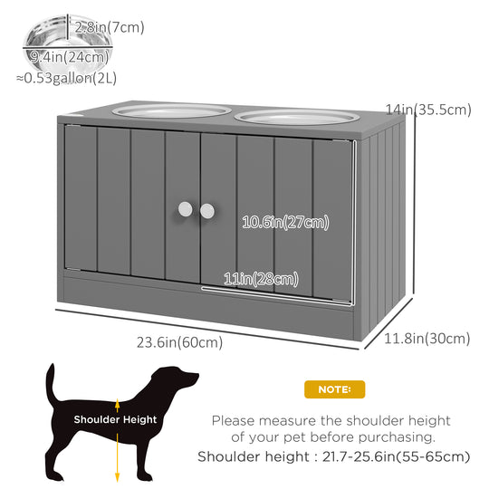 Elevated Dog Bowls for Large Dogs Pet Feeding Station with Stand, Storage, 2 Stainless Steel Food and Water Bowls, Grey