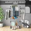 Garment Drying Rack Stainless Steel Folding Clothes Hanging Rack with Side Wings Castors for Indoor Outdoor Grey