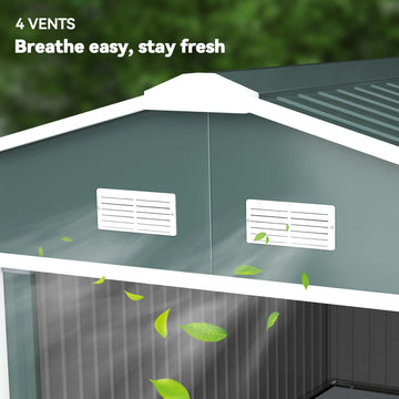 11' x 13'Garden Storage Shed w/ Foundation Kit Metal Tool Storage House w/ Double Doors, Green