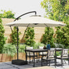 10FT Cantilever Umbrella with Fillable Base, Wind Strap and Cover, Offset Hanging Umbrella with Crank, Cream White