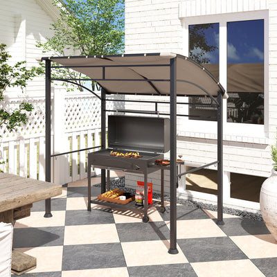 7' x 5' BBQ Grill Gazebo Tent, Garden Grill Canopy with Steel Frame and Hooks, Outdoor Sun Shade, Khaki