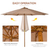 10' x 8' Wooden Patio Umbrella, Garden Parasol, Outdoor Sunshade Canopy with Bamboo Rib for Outdoor, Khaki