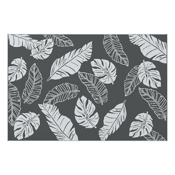 Reversible Outdoor RV Rug, Patio Floor Mat, 6' x 9' Plastic Rug for Backyard, Deck, Beach, Camping, Grey and White