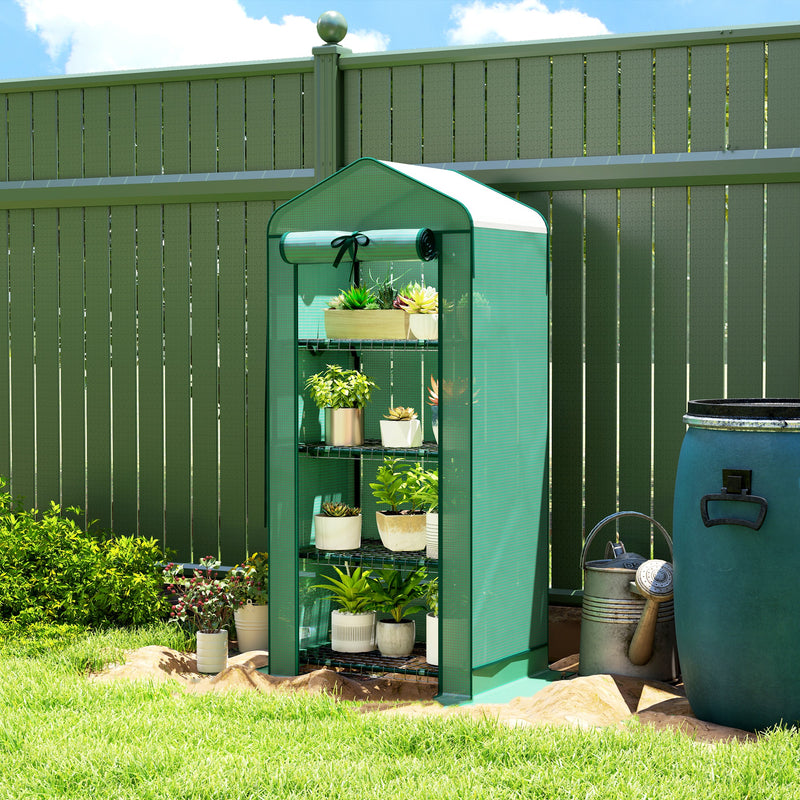 Mini Greenhouse with Screen Roof, Portable Small Greenhouse with Roll-Up Zipper Door, 27.6