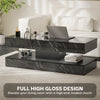 Coffee Table with Adjustable LED Lights, Center Table with 2 Drawers, Open Shelf, Remote, High Gloss Marble-Effect Black