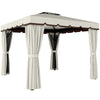 10' x 10' Deck Gazebo with Curtains & Mesh Screen Drapes, Double Roof Canopy Polyester Shade for Backyard Garden, Cream White