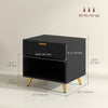 Nightstand with Fluted Panel, Bedside Table with Drawer and Open Compartment, Modern Night Table for Bedroom, Black