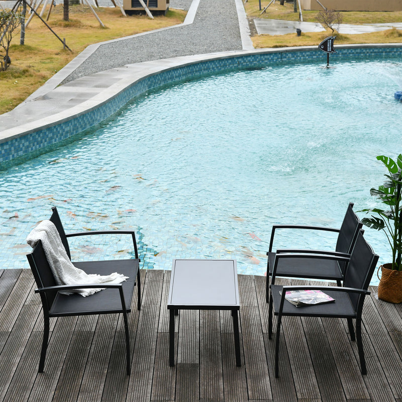 4-Piece Patio Furniture Set with Glass Top Coffee Table, Breathable Mesh Seat & Backrest for Garden, Balcony, Black