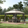 10'x10' Soft-top Patio Gazebo with Double Tier Roof, Mesh Curtains, Display Shelves, Top Hooks