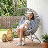 Egg Chair, Patio Lounge Chair, Foldable Basket Chair with Large Seat Cushion, Side Pocket