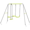 Swing Set for Kids, Heavy Duty A-Frame Metal Swing Frame with Glider, Swing Seat, Ground Stakes for Backyard, Green