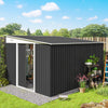11' x 9' Steel Garden Storage Shed, Outdoor Metal Tool House with Double Sliding Doors & 2 Air Vents, Dark Grey