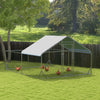 Chicken Run, 23' x 6.6' Metal Chicken Coop with Waterproof and Anti-UV Cover, Spire Roof, Door, for 12-14 Chickens, Ducks, Rabbits, Sliver