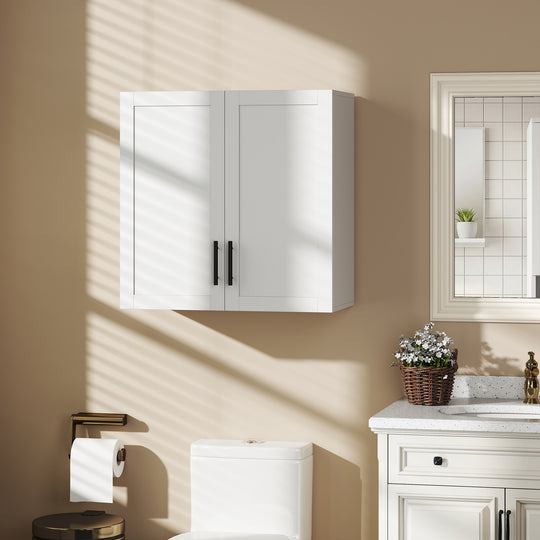 Simple Medicine Cabinet Wall Mounted, Bathroom Wall Cabinet with 2 Doors and Adjustable Shelf Storage, White