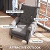 Fabric Accent Chair, Button Tufted Armchair, Upholstered Modern Living Room Chair, Wingback Chair with Wood Legs, Rolled Arms, Thick Padding for Bedroom, Charcoal Grey