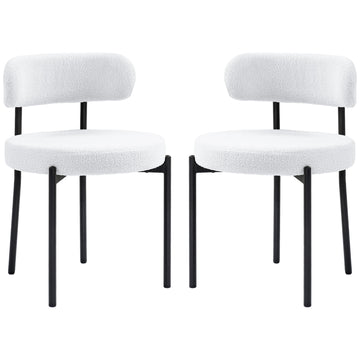 2 Pieces Kitchen Chairs, Modern Dining Chairs w/ Berber Fleece Upholstery and Steel Legs for Living Room, Cream White