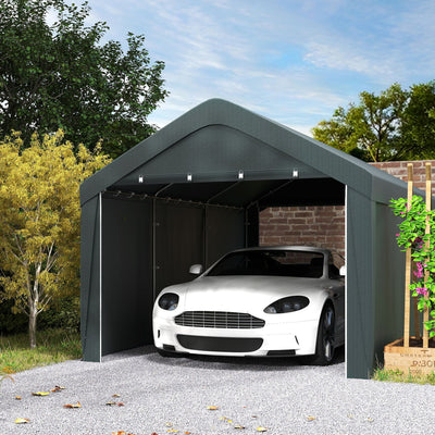 Carport, 10 x 20 ft Portable Garage with 2 Roll-Up Doors and Removable Sidewalls for Car, Truck, Boat