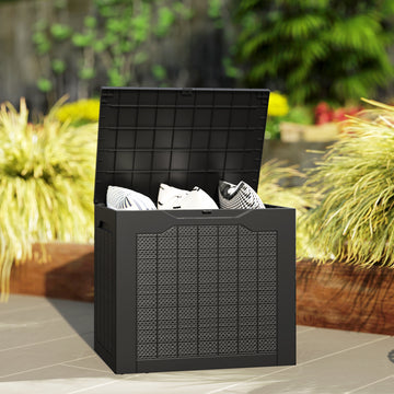28 Gallon Deck Box, Resin Outdoor Storage Box with Handles, Waterproof and UV Resistant Storage Container