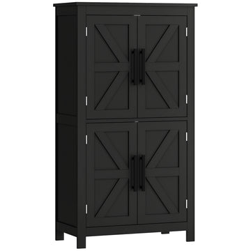 Farmhouse Bathroom Storage Cabinet, Bathroom Floor Cabinet with Barn Doors and Adjustable Shelf, White