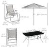 8 Piece Patio Set with Umbrella, 6 Folding Chairs, Rectangle Table, Outdoor Dining Set for 6 with Mesh Seat, Grey