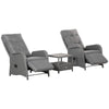 3 Pieces Patio Wicker Bistro Set, PE Rattan Coffee Table & Adjustable Recline Chairs Furniture Set with Cushions and Wood Grain Plastic Top
